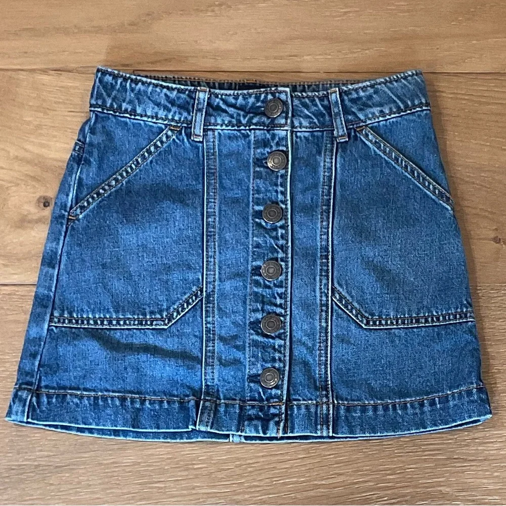 GAP Girls Denim Button-Front Skirt 6/Small Jeans A-Line Schoolcore Classic EUC